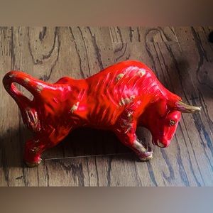 SOLD!! RARE! Mid Century Modern Royal Haeger Style Ceramic Red Charging Bull
